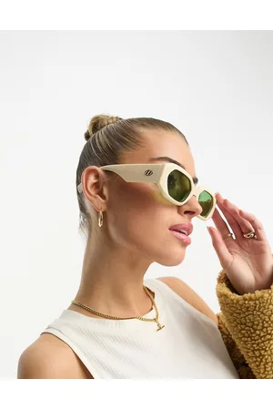 Le Specs Slaptrash sunglasses with green lens in ivory