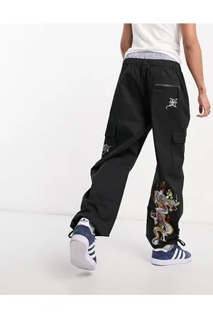 ED HARDY Men Cargo Pants - Relaxed combat cargo trousers with dragon emboidery