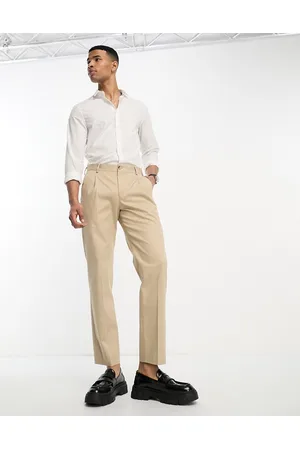 SELECTED Cotton mix loose fit smart trouser with front pleat in cream