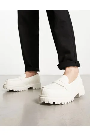 London Rebel Cleated sole chunky penny loafers in cream
