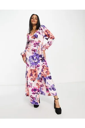 Liquorish Satin maxi dress in overscale floral print