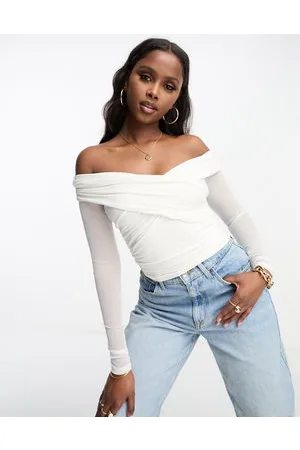 White off clearance shoulder wrap top