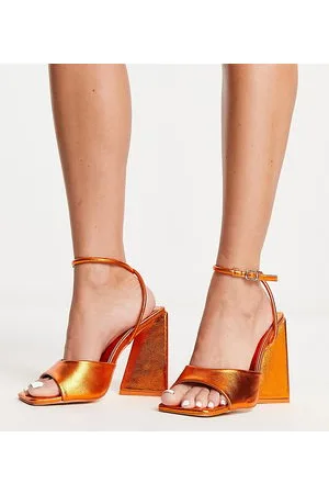 Public Desire Eagle triangle heel sandals in metallic orange