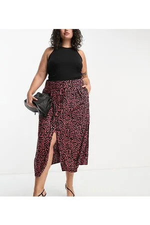 ASOS ASOS DESIGN Curve button through midi skirt with split in abstract orange print