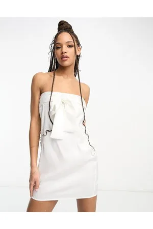 Pieces® Bride To Be satin bandeau mini dress with bow back detail in
