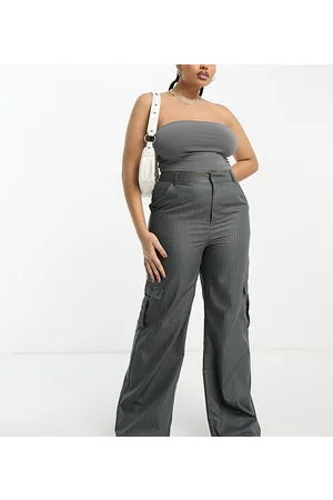 Heartbreak Plus Wide leg cargo trousers co-ord in pinstripe