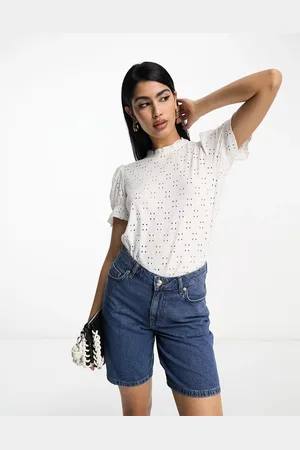 VILA Jersey broderie short sleeved top in