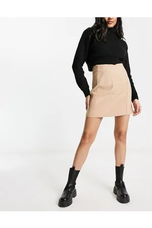 Miss Selfridge High waist mini skirt in stone