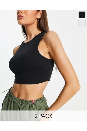 ASOS 2 pack high neck super crop vest in black and white