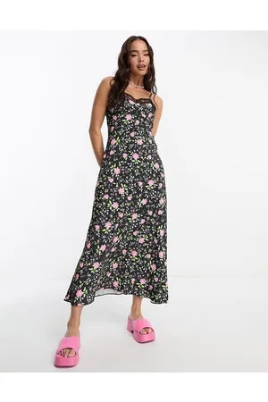 Miss Selfridge Lace trim midi slip dress in floral print