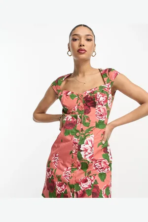 ASOS Mini button through twill dress with cup detail in bloom floral print
