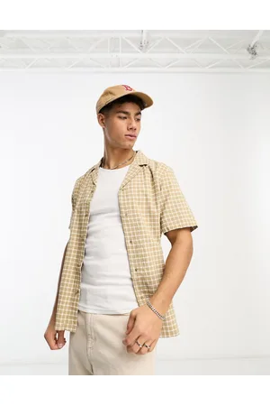 New Look Textured check revere shirt in stone