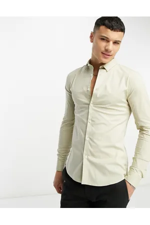 New Look Men Shirts - Muscle fit poplin shirt in oatmeal
