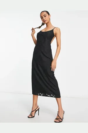 Lola May Open back midi dress with textured floral lace in