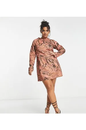 ASOS ASOS DESIGN Curve cotton puff sleeve mini dress with removable sleeves in tan swirl print