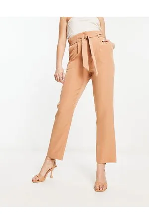New Look Paperbag tie waist straight leg trousers in camel