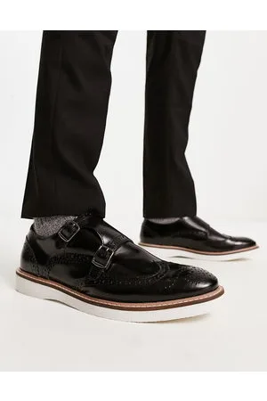 ASOS Brogue monk shoes in leather with white wedge sole