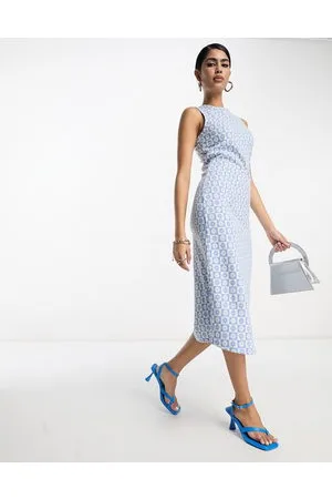 VILA Sleeveless midi dress in blue checkerboard floral