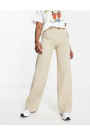 Bershka Wide leg tailored trousers in mushroom