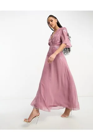 HOPE & IVY Plunge front embellished maxi dress in mauve