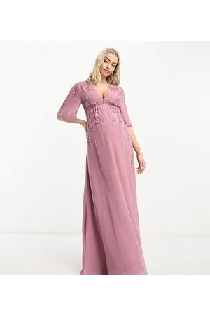 HOPE & IVY Plunge front embellished maxi dress in mauve
