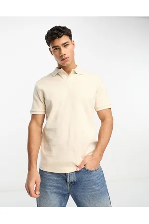 SELECTED Men Polo Shirts - Cotton textured polo in beige