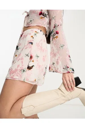 Sisters of the Tribe Mini slip skirt in red and pink floral velvet burnout co-ord