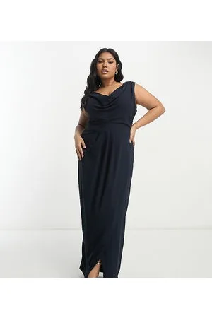 TFNC Bridesmaid chiffon wrap maxi dress with cowl neck front and back in