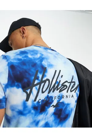 Hollister Chest & back logo acid wash longline t-shirt in