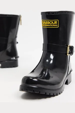 Barbour Low shiny biker wellington boots with buckle and zip detail