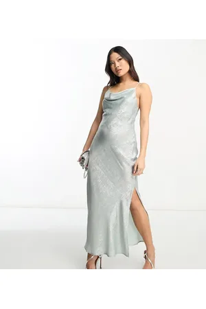 VILA Glam lace up back cami maxi dress in shimmer