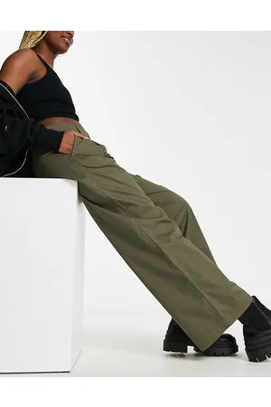 Monki Wide leg trousers in khaki