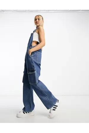 Dr Denim Denim cargo style straight leg dungarees in mid
