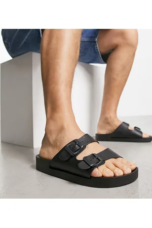 London Rebel Men Sandals - Wide fit buckle sliders in