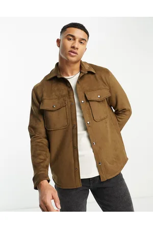 Abercrombie & Fitch Faux suede western shirt jacket in tan