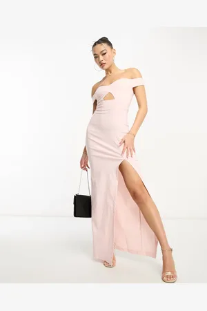 Vesper Bardot thigh split maxi dress in