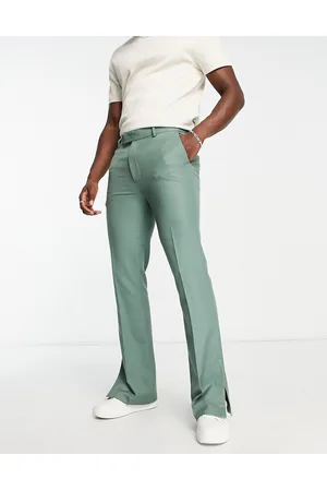 Topman Men Chinos - Straight flare trousers with zip cuff detail in sage