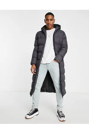 Soul Star Men Jackets - Soulstar longline puffer jacket with hood in charcoal
