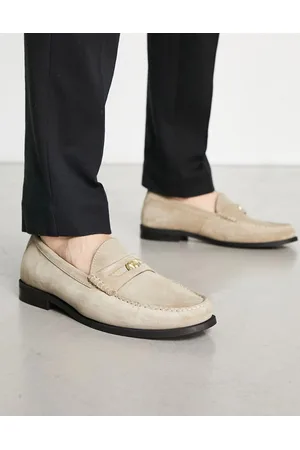 WALK LONDON Men Loafers - Riva penny loafers in beige suede