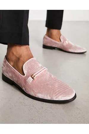 London Rebel Men Loafers - Bar loafers in pink velvet