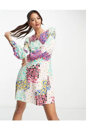 Pieces® Exclusive wrap mini dress in patchwork floral