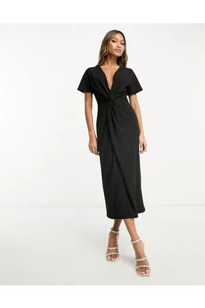 ASOS Twist front midi dress with short sleeve in