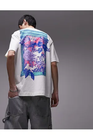 Topman Men T-shirts - Oversized t-shirt with floral columns print in ecru