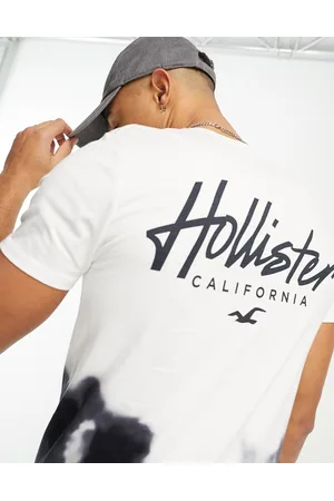 Hollister Men Short Sleeve - Chest & back logo acid wash ombre longline t-shirt in /black