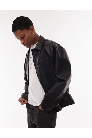 Topman Men Leather Jackets - Faux leather western jacket in