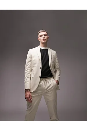 Topman Men Blazers - Skinny two button washed cotton suit jacket in ecru
