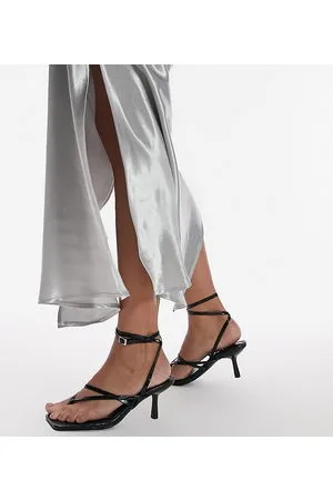 Topshop Wide Fit Nancy strappy toe post mid heeled sandal in croc