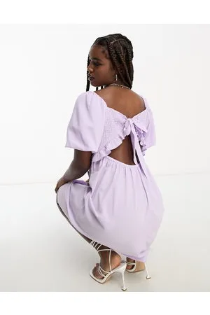 Monki Crepe puff sleeve open back mini dress in lilac