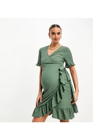 VERO MODA Frill wrap front mini dress in khaki