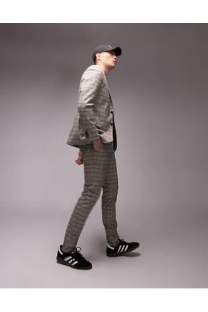 Topman Skinny neutral checked wedding suit trousers in